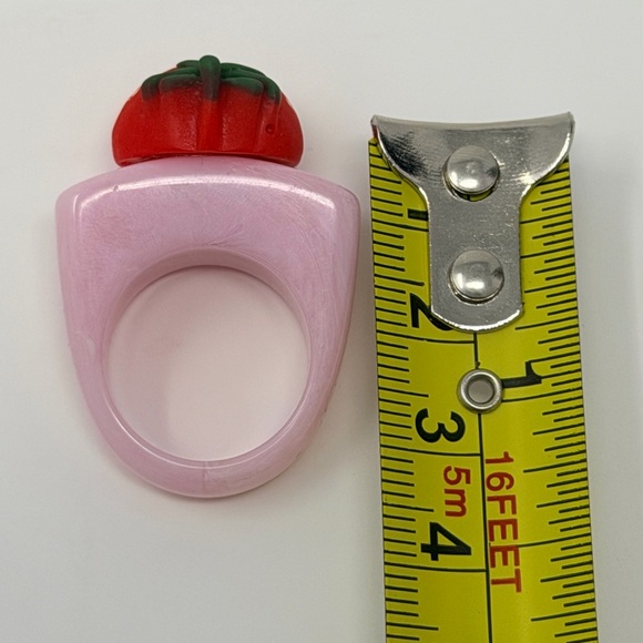 Pink Strawberry Ring Fruit Print 3D Rings Y2K Jewelry Fruity Gingham Accessories - Picture 15 of 16